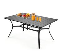 VEVOR Table à manger pour patio extérieur 1500 mm, table de bistrot rectangulaire en acier et métal, pour 4-6 personnes, trou pour parasol 38 mm, grand meuble toutes saisons pour jardin, véranda, noir