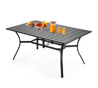 VEVOR Table à manger pour patio extérieur 1500 mm, table de bistrot rectangulaire en acier et métal, pour 4-6 personnes, trou pour parasol 38 mm, grand meuble toutes saisons pour jardin, véranda, noir