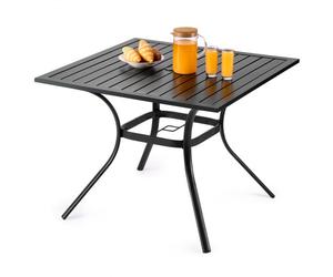 VEVOR Table à manger pour patio extérieur 940 mm, table de bistrot carrée en acier et métal pour 4 personnes, avec trou pour parasol de 38 mm, grand meuble toutes saisons pour jardin, véranda, noir