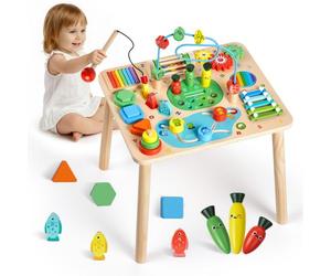 VEVOR Table Activité Montessori Bébé 6 Mois et Plus Table Apprentissage Montessori Bébé en Bois pour Éveil Développer Coordination Sens du Rythme Enfants Garçon Fille Cadeau d'Anniversaire, 13 en 1