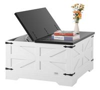 VEVOR Table Basse, 800 x 800 x 458 mm, Table de Salon carrée à charnière avec Grand Compartiment de Rangement, Table de Cocktail Rustique en Bois pour Chambre, Appartement, Studio, Noir et Blanc