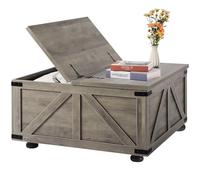 VEVOR Table Basse, 914 x 914 x 463 mm, Table de Salon carrée à charnière avec Grand Compartiment de Rangement, Table de Cocktail Rustique en Bois pour Salon, Chambre, Appartement, Studio, Gris Marron