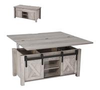 VEVOR Table basse à plateau relevable rectangulaire, 1000 x 500 x 485 mm, table de salon avec porte de grange et compartiment de rangement dissimulé pour bureau, maison, couleur du chêne rustique