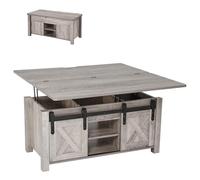 VEVOR Table basse à plateau relevable rectangulaire, 1000 x 500 x 485 mm, table de salon avec porte de grange et compartiment de rangement dissimulé pour bureau, maison, couleur du chêne rustique