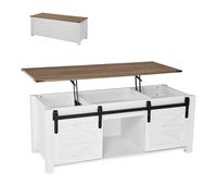 VEVOR Table Basse à Plateau relevable rectangulaire, 1200 x 500 x 480 mm, Table de Salon avec Porte de Grange et Compartiment de Rangement dissimulé, pour Bureau, Maison, Blanc et Marron Rustique