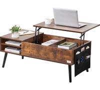 VEVOR Table Basse avec Plateau relevable, 100x49.8X 40cm, Table Basse de Salon rectangulaire avec Poches de Rangement supplémentaires, capacité de 30 kg, Table Basse Pop-up pour Le Salon, Marron
