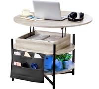 VEVOR Table basse avec plateau relevable, 900 x 900 x 510 mm, table basse de salon ronde avec poches de rangement supplémentaires, capacité de 50 kg, table basse pop-up pour le salon, gris foncé