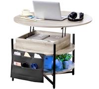 VEVOR Table Basse avec Plateau relevable, 90x90x51cm, Table Basse de Salon Ronde avec Poches de Rangement supplémentaires, capacité de 50 kg, Table Basse Pop-up pour Le Salon, Gris foncé