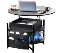 VEVOR Table Basse avec Plateau Relevable Table de Salon Ronde de 90 cm, Hauteur Réglable, avec Poches de Rangement Supplémentaires, Meuble de Rangement pour Salon, Salle de Séjour, Maison, Noire