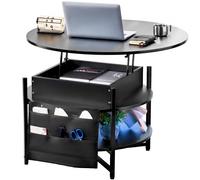 VEVOR Table Basse avec Plateau Relevable Table de Salon Ronde de 90 cm, Hauteur Réglable, avec Poches de Rangement Supplémentaires, Meuble de Rangement pour Salon, Salle de Séjour, Maison, Noire