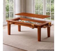 VEVOR Table Basse de Jeux de Société Convertible 1,2x0,6x0,45 m pour 4 Joueurs, avec Plateau Amovible, Tapis de Jeu, 4 Porte-Gobelets, Tablettes Coulissantes, en Bois Massif, Capacité de Charge 136 kg