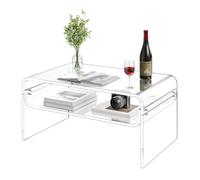 VEVOR Table basse en acrylique, 50 x 80 x 38 cm, table d'appoint de salon à 2 niveaux avec étagère de rangement, bout de canapé rectangulaire moderne, pour salle à manger, cuisine, bureau, transparent
