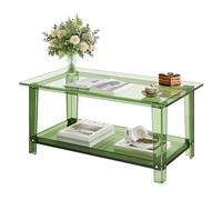 VEVOR Table basse en acrylique, 50 x 80 x 40 cm, table d'appoint de salon à 2 niveaux avec étagère de rangement, bout de canapé rectangulaire moderne, pour salle à manger, salon, cuisine, bureau, vert