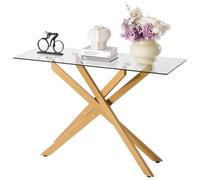 VEVOR Table Basse en Verre, Bout de Canapé Rectangulaire Moderne avec Plateau en Verre Trempé et Pieds Croisés en Fer, Table d'Appoint avec Patins Antidérapants Réglables, Console Dorée Salon Entrée