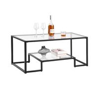 VEVOR Table Basse en Verre Trempé, Table de Salon Rectangulaire à 2 Niveaux, Meuble de Rangement 100x51 cm, avec Étagère Ouverte, Structure Métallique Robuste et Minimaliste, pour Bureau Salon