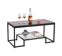 VEVOR Table Basse en Verre Trempé, Table de Salon Rectangulaire à 2 Niveaux, Meuble de Rangement 100x51 cm, avec Étagère Ouverte, Structure Métallique et Éclairage Intégré, pour Bureau Salon