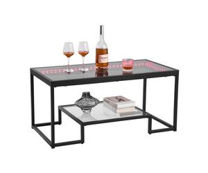 VEVOR Table Basse en Verre Trempé, Table de Salon Rectangulaire à 2 Niveaux, Meuble de Rangement 100x51 cm, avec Étagère Ouverte, Structure Métallique et Éclairage Intégré, pour Bureau Salon
