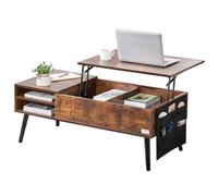 VEVOR Table basse rectangulaire à plateau relevable, 100,1 cm avec poches de rangement supplémentaires, pop-up pour salon, marron