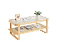 VEVOR Table Basse Rectangulaire en Rotin à 2 Niveaux 115 cm Meuble pour Salon
