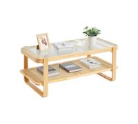 VEVOR Table Basse Rectangulaire en Rotin à 2 Niveaux 115 cm Meuble pour Salon