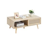 VEVOR Table Basse en Rotin Table de Salon Rectangulaire 105 cm à 2 Niveaux