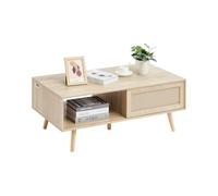 VEVOR Table Basse Rectangulaire, Table de Salon en Rotin, avec Plateau en MDF, Meuble de Rangement de Style Bohème Moderne 2 Niveaux 105 cm, avec Étagère Ouverte, pour Chambre et Petits Espaces