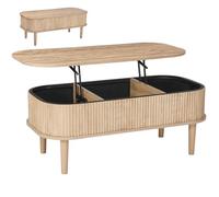 VEVOR Table basse relevable, 1000 x 480 x 405 mm, table de salon ovale cannelée avec 3 compartiments cachés, bureau central en bois style milieu du siècle, pour bureau, maison, couleur du bois