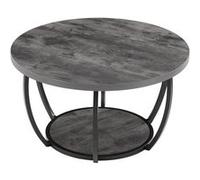 VEVOR Table Basse Ronde à 2 Niveaux Avec Structure Métallique Rangement Ouvert Pour Bureau Gris
