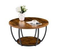 VEVOR Table Basse Ronde, Table de Salon en Bois à 2 Niveaux, Meuble de Rangement Plateau de 80,5 cm, avec Rangement Ouvert, Structure Métallique Robuste et Minimaliste, pour Bureau Salon, Marron