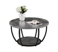 VEVOR Table Basse Ronde, Table de Salon en Bois à 2 Niveaux, Meuble de Rangement Plateau de 80,5 cm, avec Rangement Ouvert, Structure Métallique Robuste et Minimaliste, pour Bureau Salon, Gris