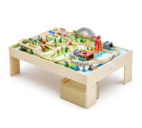 VEVOR Table Circuit Train Bois, 120 PCS, avec Rail de Train, Bac Rangement Pliable, Table d'Activités 3 en 1 Double Face pour Jouer, Dessiner, Lire, Manger, Jouets Créatifs pour Enfants 3 Ans et Plus