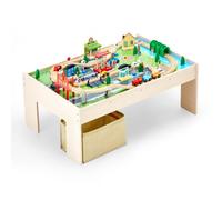 VEVOR Table Circuit Train Bois, 84 PCS, avec Rail de Train, Bac Rangement Pliable, Table d'Activités 3 en 1 Double Face pour Jouer, Dessiner, Lire, Manger, Jouets Créatifs pour Enfants 3 Ans et Plus