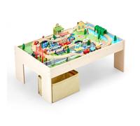 VEVOR Table Circuit Train Bois, 84 PCS, avec Rail de Train, Bac Rangement Pliable, Table d'Activités 3 en 1 Double Face pour Jouer, Dessiner, Lire, Manger, Jouets Créatifs pour Enfants 3 Ans et Plus