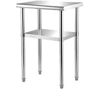 VEVOR Table de Travail Inox 61 x 46 x 91 cm Table de Préparation Inox 2 Niveaux Charge 272,4 kg Table de Cuisine Inox Étagères Réglables en Hauteur Rangement Aliments Restaurant Bar Garage Extérieur