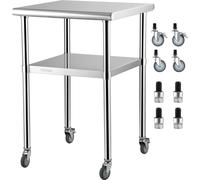 VEVOR Table commerciale en inox 61 x 61 x 91,4 cm, Table de travail à roulettes à deux niveaux Table de découpe Gastro 181,4 kg + 91 kg de capacité de charge, Table de cuisine commerciale, Table de pr