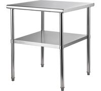 VEVOR Table commerciale en inox 76,2 x 76,2 x 91,4 cm, inox Table de travail à deux niveaux Table de découpe Gastro 226 kg + 136 kg de capacité de charge, table de cuisine commerciale, table de prépar
