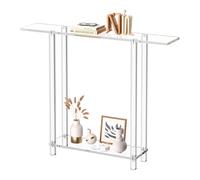 VEVOR Table console en acrylique, 19,3 x 100 x 80 cm, table d'appoint étroit à 2 niveaux avec rangement ouvert en bas, bureau d'entrée rectangulaire moderne, pour chambre, couloir, salon, transparent
