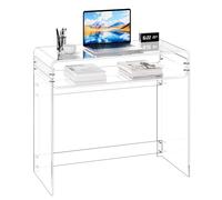 VEVOR Table console en acrylique, 40 x 85 x 75 cm, table d'appoint épaisse à 2 niveaux avec étagère de rangement, bureau d'entrée rectangulaire moderne, pour chambre, couloir, et salon, transparent