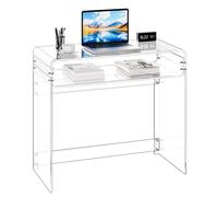 VEVOR Table console en acrylique, 40 x 85 x 75 cm, table d'appoint épaisse à 2 niveaux avec étagère de rangement, bureau d'entrée rectangulaire moderne, pour chambre, couloir, et salon, transparent