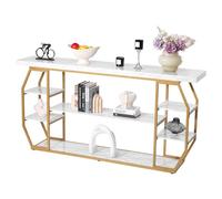 VEVOR Table Console en Marbre 3 Niveaux, Table d'Appoint Moderne et Géométrique pour Rangement Ouvert, avec Tubes en Fer, Dispositif Anti-basculement et Support Triangulaire, Salon Couloir, Dorée