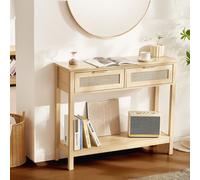 VEVOR Console 2 tiroirs de Rangement Table d'entrée en rotin Naturel avec Porte coulissante, Bois d'ingénierie, 39,37 × 11,61 × 32,09 Pouces