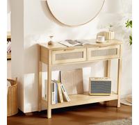 VEVOR Console 2 tiroirs de Rangement Table d'entrée en rotin Naturel avec Porte coulissante, Bois d'ingénierie, 39,37 × 11,61 × 32,09 Pouces
