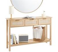 VEVOR Table Console en rotin avec 3 tiroirs de Rangement, Table d'entrée en rotin Naturel avec Porte coulissante, 1305 x 300 x 815 mm, Rangement pour Salon, Bureau, entrée ou Mur TV, Couleur du Bois