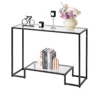 VEVOR Table Console Rectangulaire Bout de Canapé en Verre à 2 Niveaux Noir