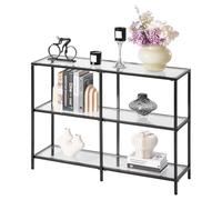 VEVOR Table console 3 niveaux – Table d'appoint rectangulaire, verre trempé, anti-basculement, noir