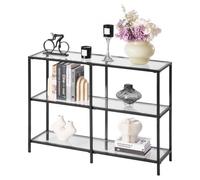 VEVOR Table Console en Verre 3 Niveaux, Table d'Appoint Rectangulaire Moderne, Bout de Canapé avec Plateau en Verre Trempé, Pieds en Fer et Dispositif Anti-basculement, Entrée Salon Couloir, Noir