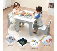 VEVOR Table d'Activités pour Enfants avec 2 Chaises, Table de Jeu Multifonction 4 en 1, avec Plateau Double Face en Blocs de Construction, Grand Espace de Rangement, pour Garçons Filles 3 Ans et Plus