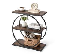 VEVOR Table d'Appoint, Bout de Canapé à 3 Niveaux, Table Basse de Chevet Moderne pour Salon Entrée Chambre Bureau, 600x300x650 mm Plateaux en Bois et Structure Ronde en Fer, Console Meuble Brun Noir