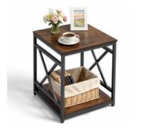 VEVOR Table d'Appoint Carrée, Bout de Canapé à 2 Niveaux, Table Basse de Chevet pour Salon Chambre Bureau Entrée, 457x457x510 mm Plateaux en Bois et Structure en Fer Design X, Console Meuble Brun Noir