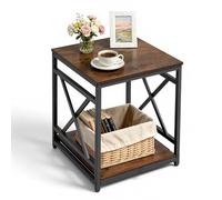 VEVOR Table d'Appoint Carrée, Bout de Canapé à 2 Niveaux, Table Basse de Chevet pour Salon Chambre Bureau Entrée, 457x457x510 mm Plateaux en Bois et Structure en Fer Design X, Console Meuble Brun Noir